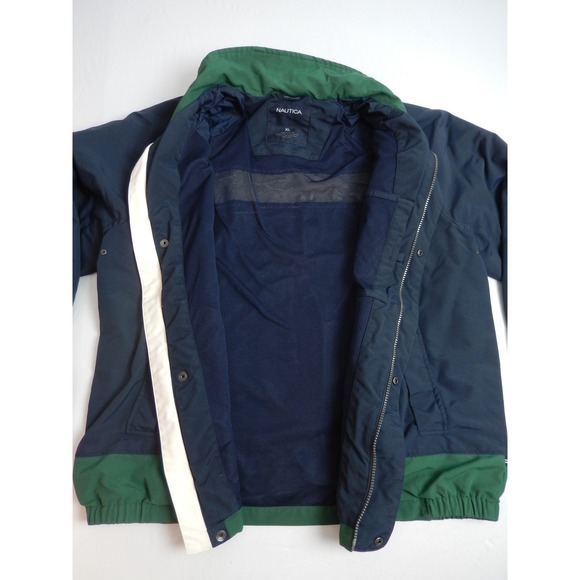 90s Nautica Mens Navy Green White Colorblock Zip Up Windbreaker Jacket XL - Picture 8 of 10